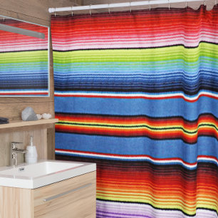 Mexican Serape Blanket Colourful Stripes Red Purpl Shower Curtain