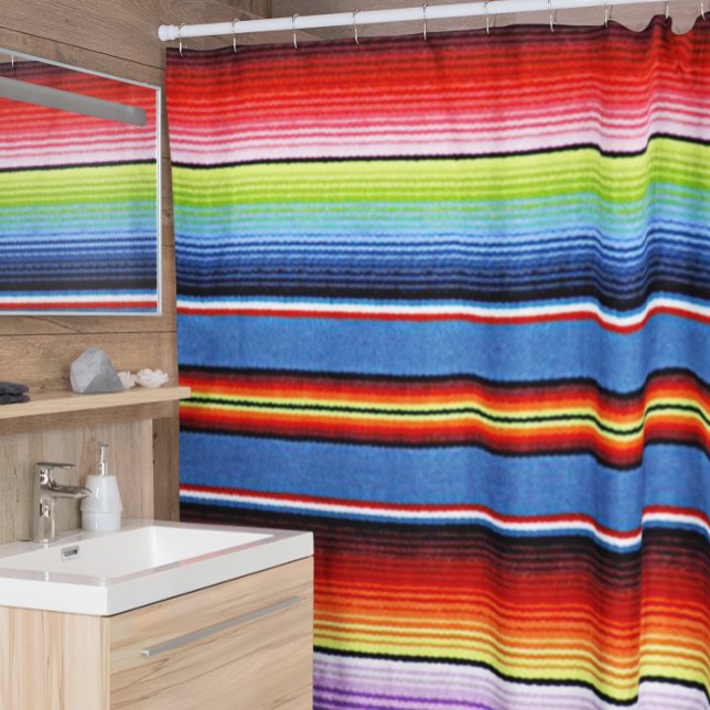Mexican Serape Blanket Colourful Stripes Red Purpl Shower Curtain (Creator Uploaded)