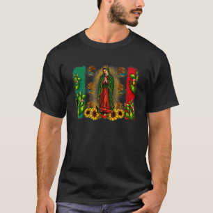 Mexican Serape Turquoise Our Lady Of Guadalupe Mex T-Shirt