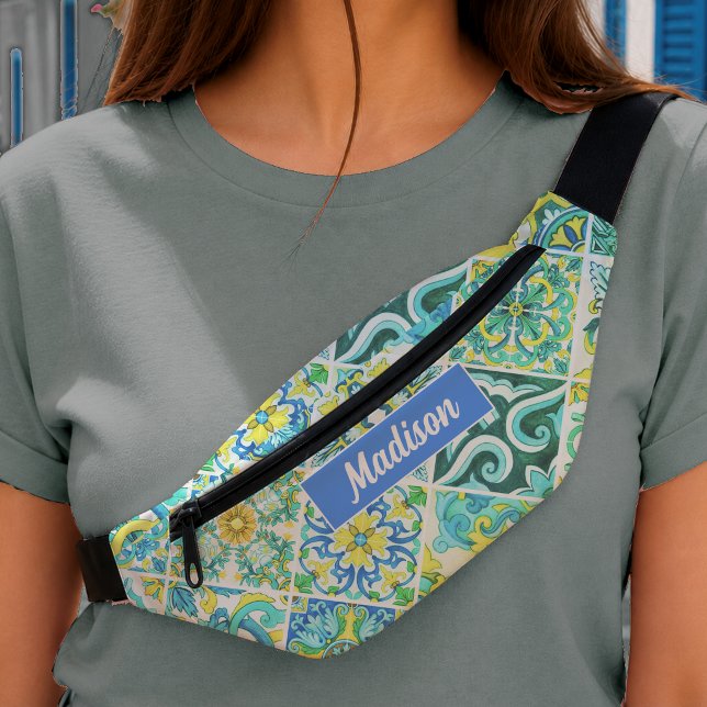 Mexican Sicilian Aqua Mint Tile Pattern Bum Bags (Creator Uploaded)