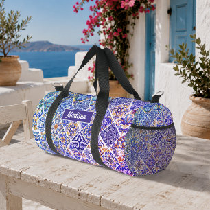 Mexican Sicilian Majolica Purple Blue Tiles Duffle Bag