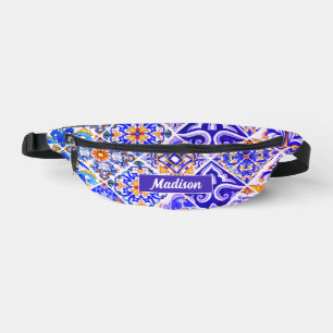 Mexican Sicilian Mediterranean purple blue tiles Bum Bags
