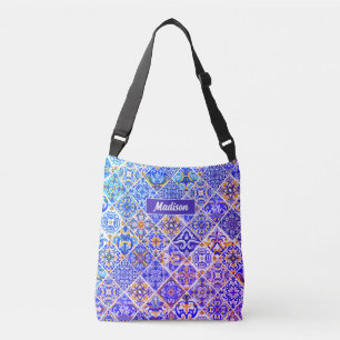 Mexican Sicilian Mediterranean purple blue tiles Crossbody Bag