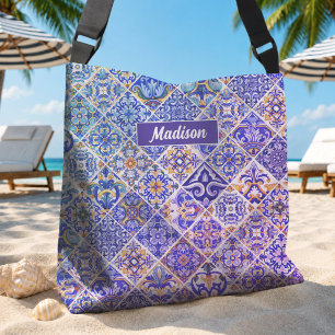 Mexican Sicilian Mediterranean purple blue tiles Crossbody Bag