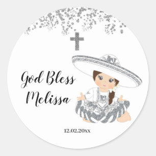Mexican Silver Girl Charra Baptism Sticker