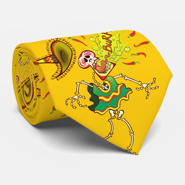 Mexican Skeleton Burping Hot Chilli Peppers Tie (Rolled)