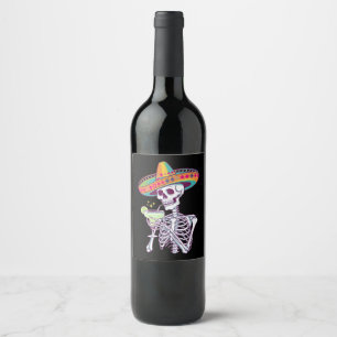 Mexican Skeleton Cinco De Mayo Margarita Fiesta Wine Label