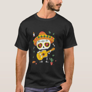 Mexican Skeleton Guitarist Sugar Skull Dia De Los T-Shirt
