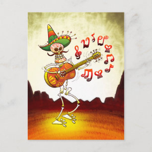 Mexican Skeleton Playing Guitar Postcard