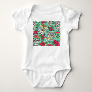 Mexican skull and flowers, seamless. baby bodysuit