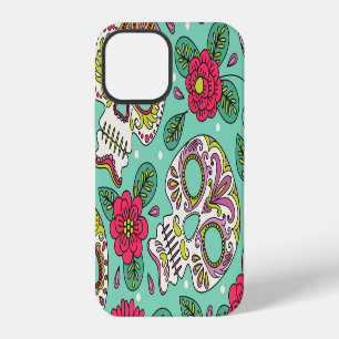 Mexican skull and flowers, seamless. iPhone 12 case