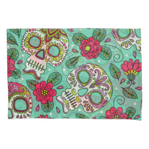 Mexican skull and flowers, seamless. pillowcase