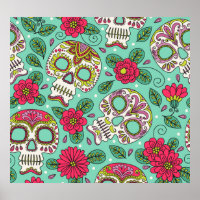 Mexican skull and flowers, seamless.