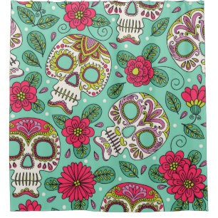 Mexican skull and flowers, seamless. shower curtain