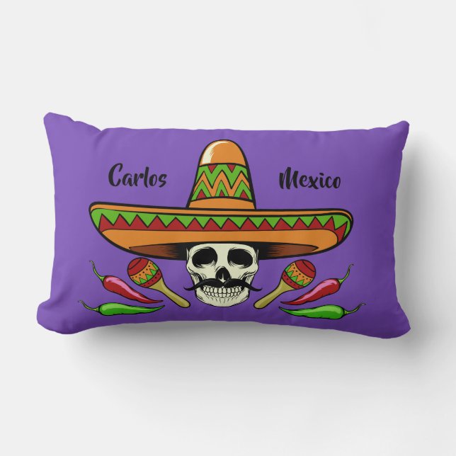 Mexican Skull custom text & colour throw pillows (Front)