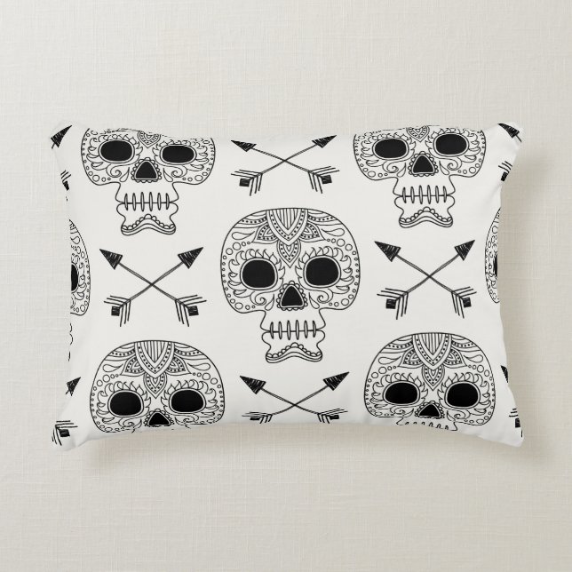 Mexican Skull Day of Dead Decorative Cushion (Front)