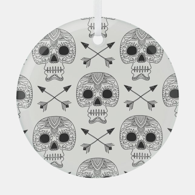Mexican Skull Day of Dead Glass Tree Decoration (Front)
