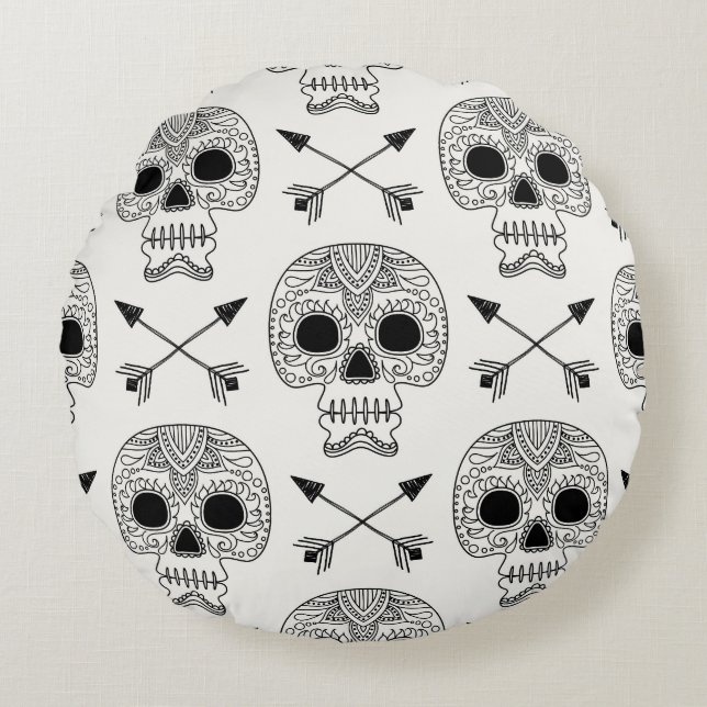 Mexican Skull Day of Dead Round Cushion (Front)