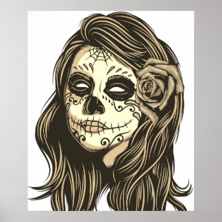 Mexican Skull Girl Poster