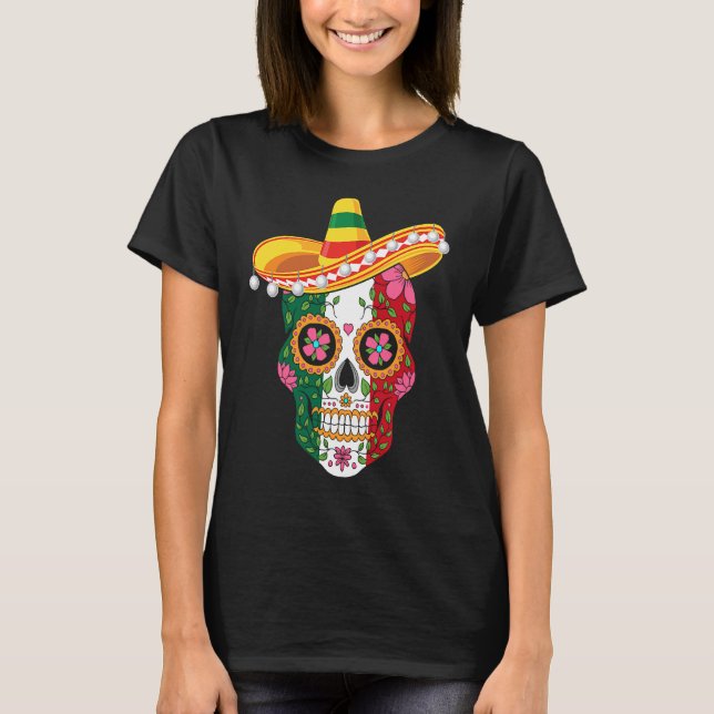 Mexican Skull Sombrero Cinco De Mayo T-Shirt (Front)