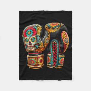 Mexican Skull Sugar Boxing Gloves Aztec Mayan Fleece Blanket