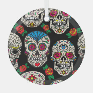 Mexican Skulls & Roses: Vintage Design Glass Tree Decoration