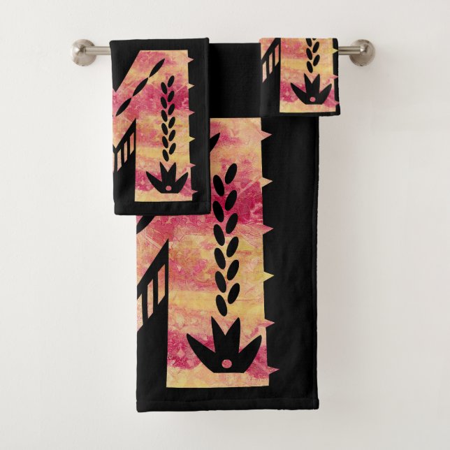 MEXICAN SKY -M- red orange damask Bath Towel Set (Insitu)