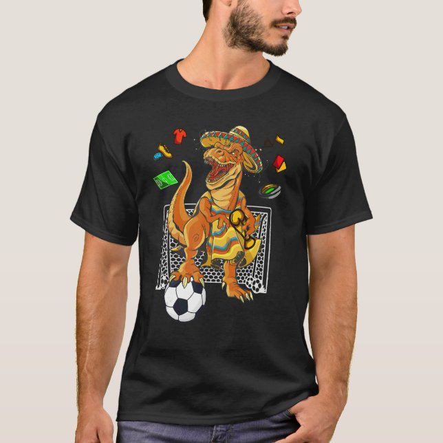 Mexican Soccer Rex Dinosaur Mexico Flag Futbol 202 T-Shirt (Front)