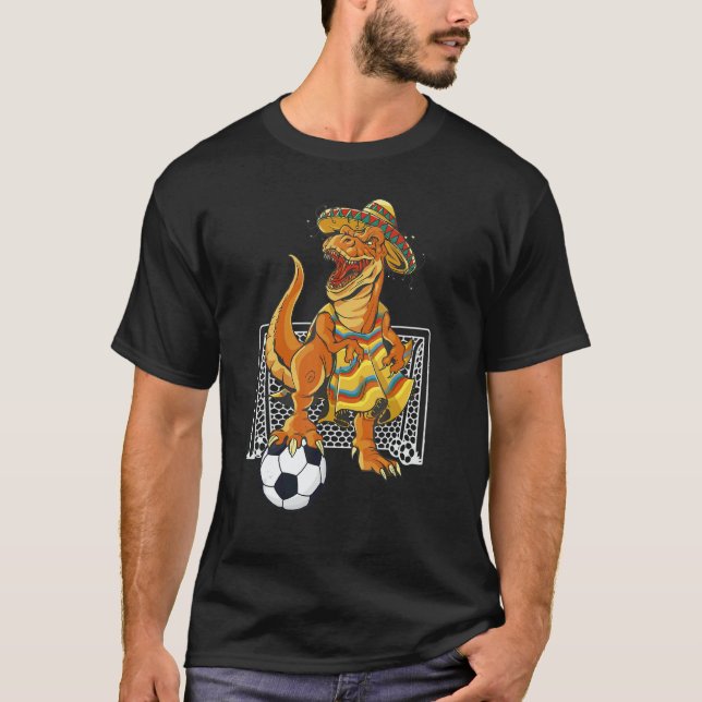Mexican Soccer Rex Dinosaur Mexico Flag Futbol 202 T-Shirt (Front)