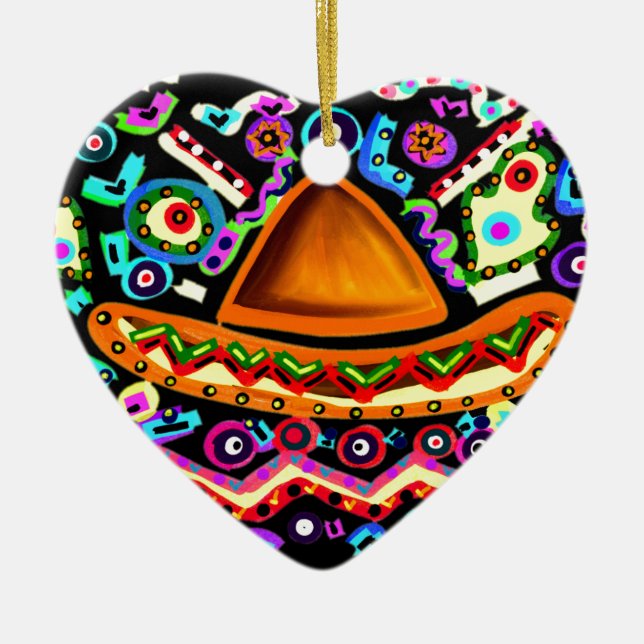 Mexican Sombrero Ceramic Ornament (Front)