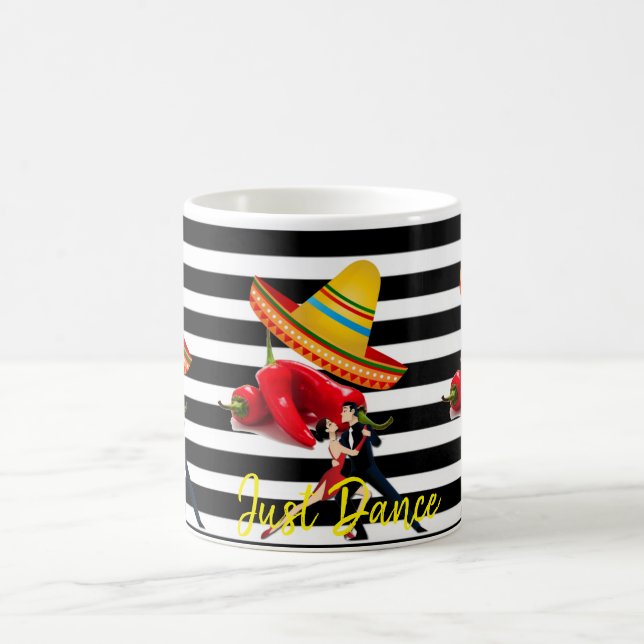 Mexican Sombrero Dance Black White Stripe Mug (Center)