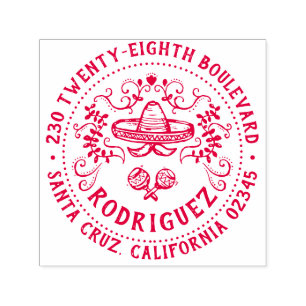 Mexican Sombrero Family Name Round Return Address Self-inking Stamp