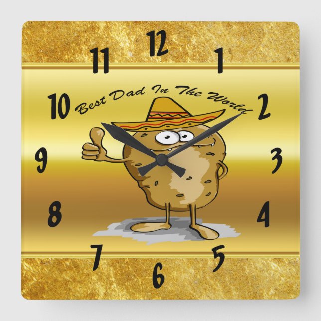 Mexican sombrero hats potato character square wall clock (Front)