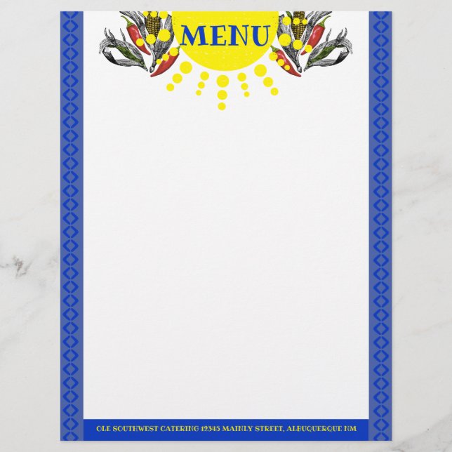 Mexican southwest food chilli pepper corn menu (Front)