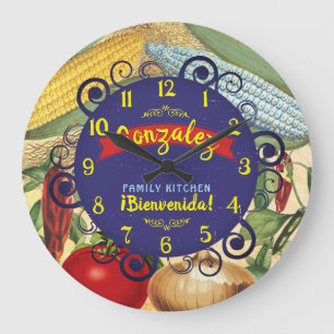 Mexican southwestern foods personalised kitchen large clock