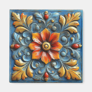 Mexican Spanish Floral Orange and Blue Magnet