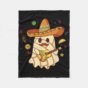 Mexican Spooky Ghost Play Guitar Conchas Pan Dulce Fleece Blanket