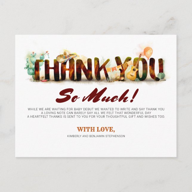 Mexican Style Baby Shower Thank You Invitation Postcard (Front)