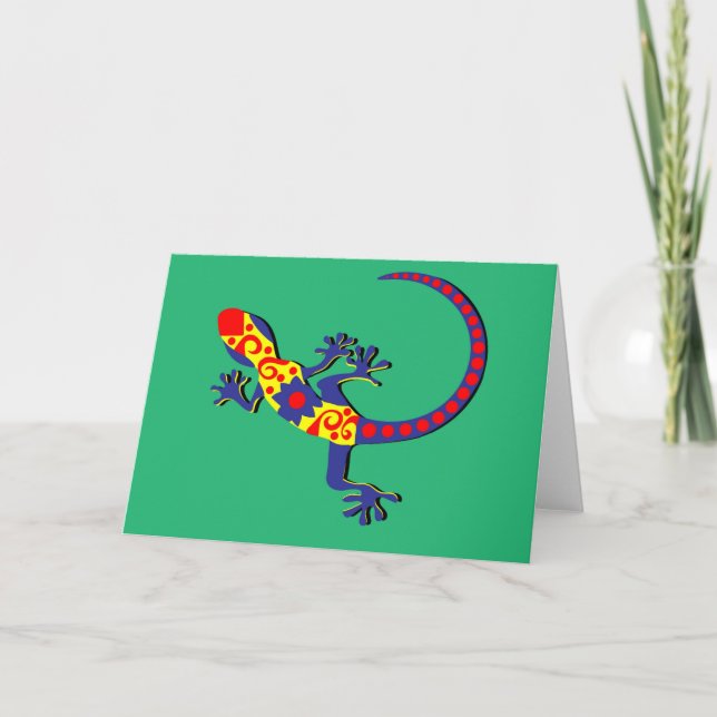Mexican Style Blue, Red and Yellow Gecko Card (Front)