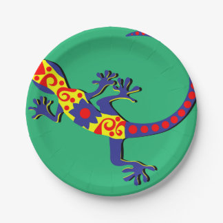 Mexican Style Blue, Yellow and Red Gecko Paper Plate