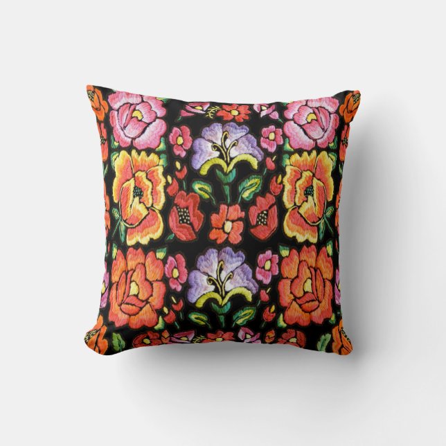 Mexican style flowers,edit background colour cushion (Front)