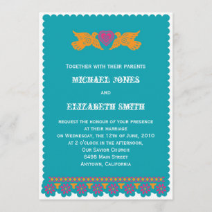 Mexican Style Love Birds Wedding Invitation Aqua
