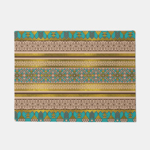 Mexican Style pattern - teal, gold and earthy colo Doormat