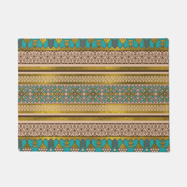 Mexican Style pattern - teal, gold and earthy colo Doormat (Front)
