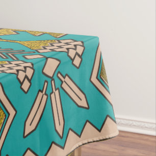 Mexican Style pattern - teal, gold and earthy colo Tablecloth