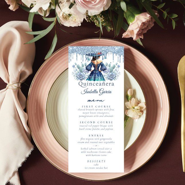 Mexican Style Quinceañera Royal Blue Menu (Creator Uploaded)