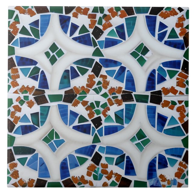 Mexican Style Simulate Mosaic Red White Blue Green Ceramic Tile (Front)