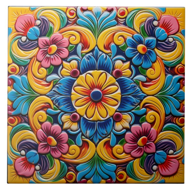 Mexican style themed pattern ceramic tile (Front)