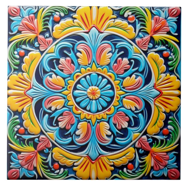 Mexican style themed pattern ceramic tile (Front)