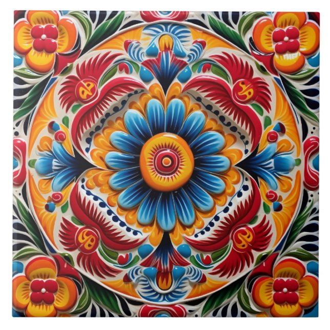 Mexican style themed pattern ceramic tile (Front)